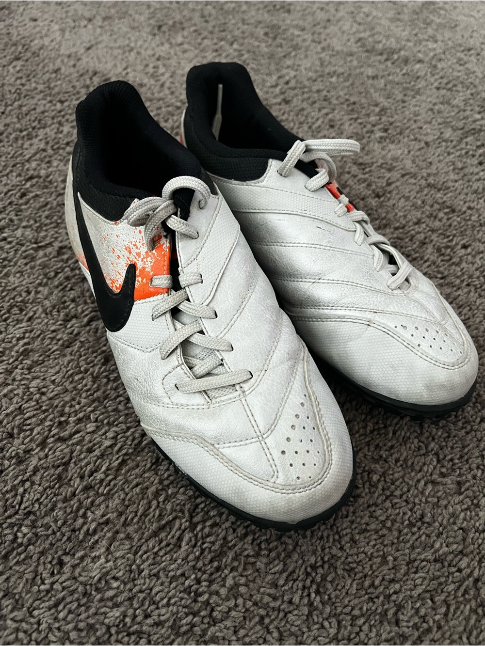 Nike White & Orange Men's Turf Soccer Shoes with Black Swoosh